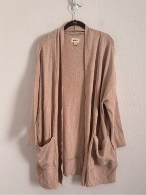 NWOT Pact Size M/L Beige Organic Cotton Airplane Wrap Long Cardigan Sweater